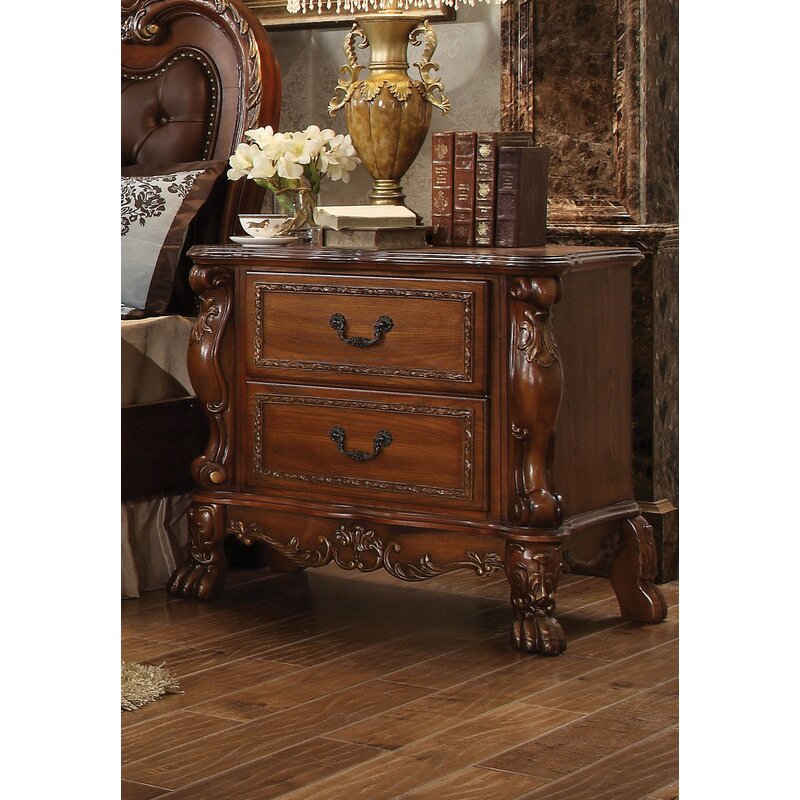 Hand Curved Royal Look Night Stand Walnut | Wooden City Crafts