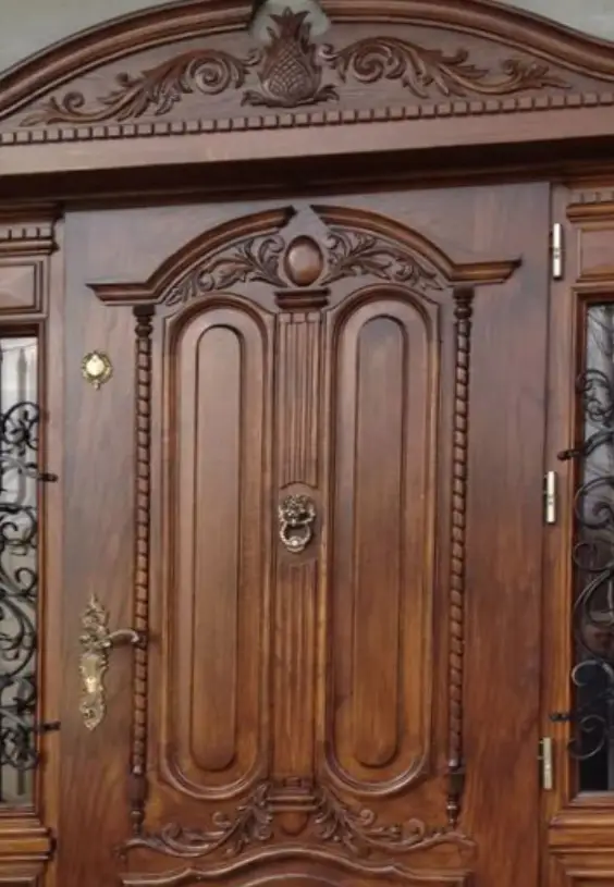 Natural Finish Wooden Carved Double Door | Wooden City Crafts