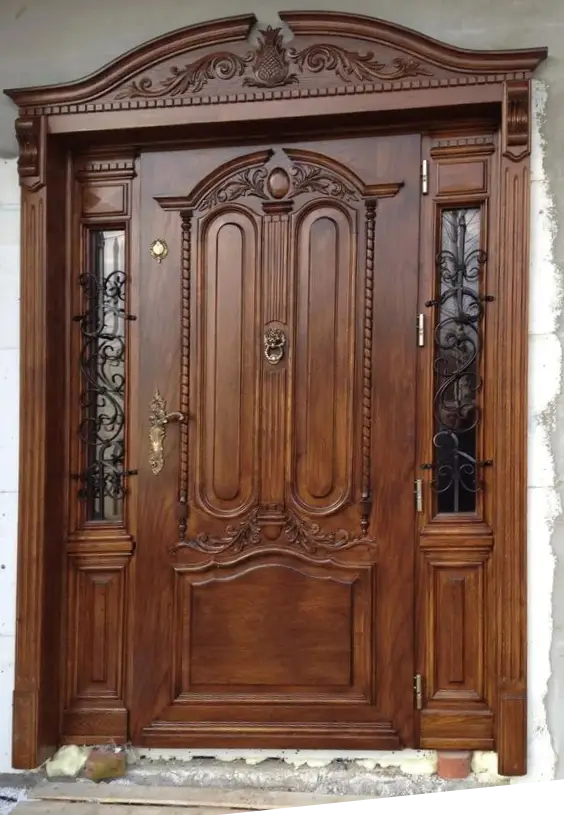 Natural Finish Wooden Carved Double Door | Wooden City Crafts