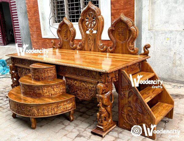 Wooden Legend Full Carved  Singhasan | Wooden City Crafts