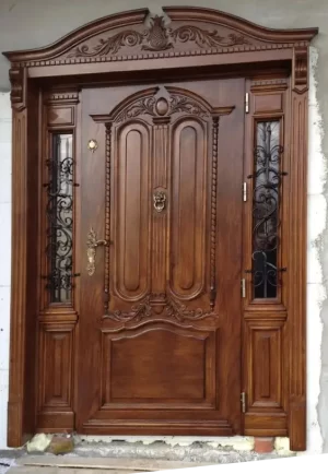 Natural Finish Wooden Carved Double Door | Wooden City Crafts