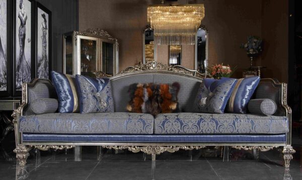 Italian Style Antique Silver Finish Carved Sofa | Wooden City Crafts