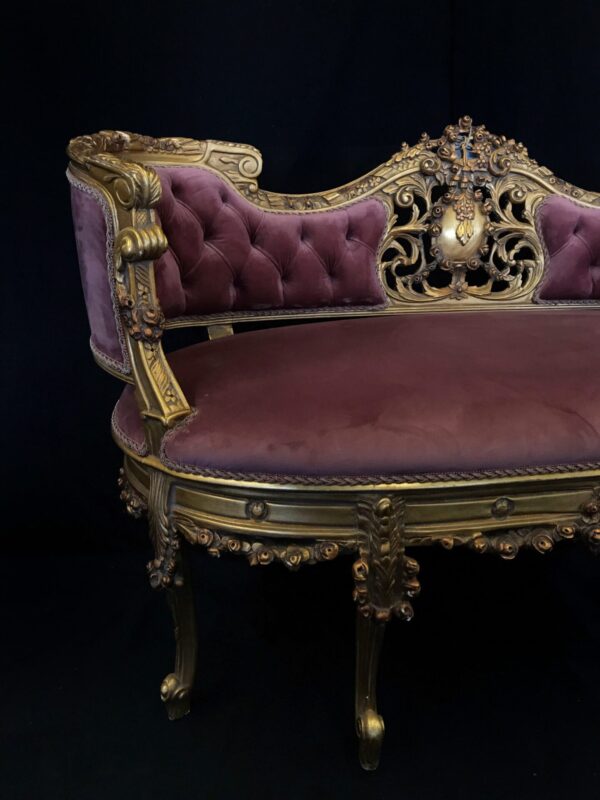 French Style Antique Gold Finish Carved Loveseat | Wooden City Crafts