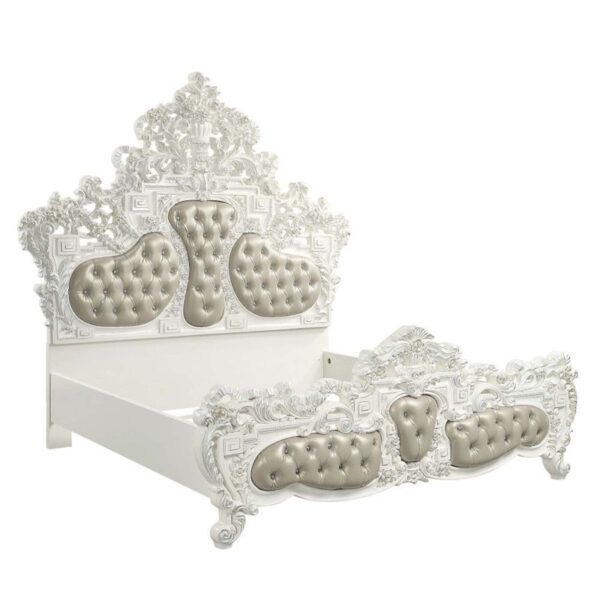 Antique Silver Finish Carved Bed | Wooden City Crafts