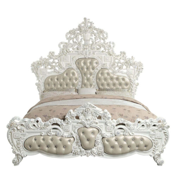 Antique Silver Finish Carved Bed | Wooden City Crafts