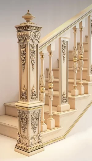 Creamy Look Wooden Carved Pillar